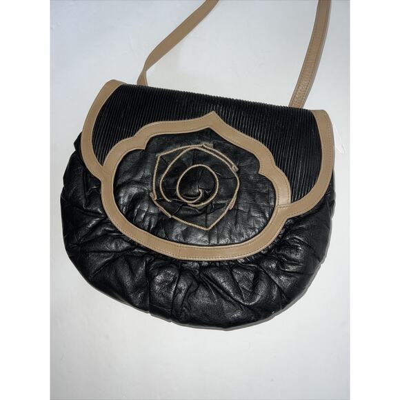 Timmy Woods 1977 Beverly Hills Vintage Black Leather Purse w/Tan Trim - Picture 3 of 8